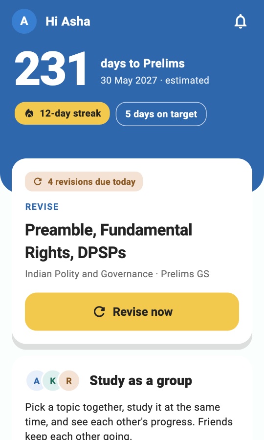 Mented Home: days to Prelims, a 12-day streak, and a revision due today